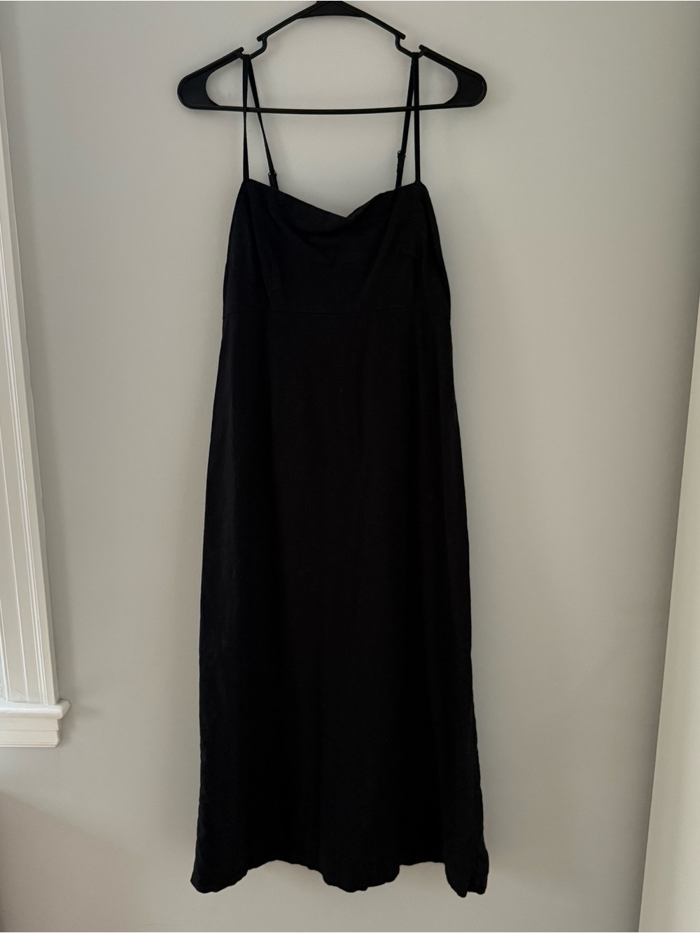 Abercrombie & Fitch Linen/Cotton Blend Black Midi Dress with Adjustable Straps